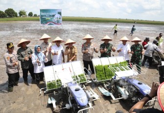 Kapolda Kalteng Bersama Forkopimda Tanam Padi Serentak di Sampit Bersama 13 Provinsi Lainnya