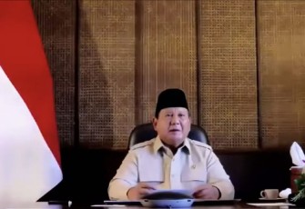 Presiden Prabowo melalui video conference pada peresmian peningkatan produksi minyak Blok Cepu. Kamis (26/6).