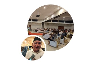 Ketua DPC Partai Gerindra Bitung yang juga merupakan Wakil Walikota Bitung, Randito Maringka saat menggelar konferensi pers usai kegiatan buka puasa dan silahturahmi bersama