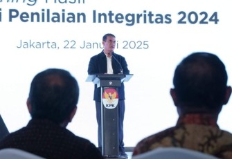 Mentan Andi Amran Sulaiman saat menjadi pembicara pada peluncuran hasil survei integritas KPK 2024 di Jakarta, Rabu, 22 Januari 2025.
