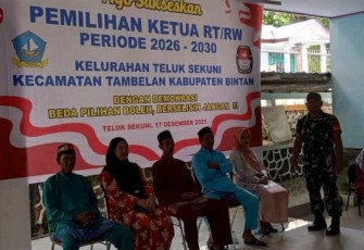 Babinsa Kelurahan Teluk Sekuni Peltu M. Hasanuddin saat melaksanakan pengamanan dan monitoring