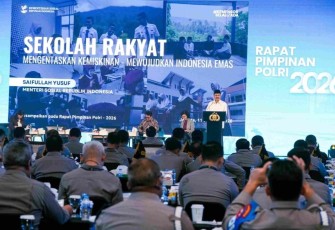 Mensos Saifullah Yusuf dalam Rapat Pimpinan Polri 2026 di The Krakatau Grand Ballroom Pintu 1 TMII, Jakarta Timur, Rabu (11/2/2026).