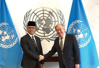 Menlu RI Sugiono bertemu Sekjen PBB Antonio Guterres di Markas PBB New York Amerika Serikat, Senin (16/2)