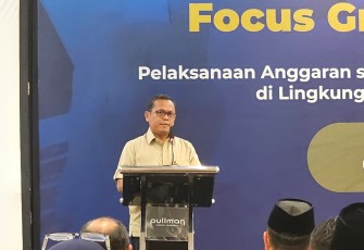 Sekjen Kemenhaj Teguh Dwi Nugroho di Jakarta (01/04/2926) pada acara FGD Pelaksanaan Anggaran Serta Rekonsiliasi Data Gaji dan Tukin di Lingkungan Kemenhaj Tahun 2026.