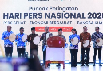 Puncak HPN 2026 di Pelataran Masjid Raya Bantani, Serang, Banten, Senin (9/2)