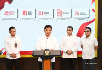 Menteri Ekonomi Kreatif, Teuku Riefky Harsya, menghadiri Konferensi Pers Peluncuran Logo HUT ke-81 RI: Hasil Voting Logo Terpilih di Kantor Presiden Republik Indonesia, Jakarta, Senin (29/6/2026)