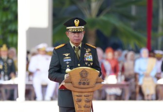 Panglima TNI Jenderal TNI Agus Subiyanto di Lapangan Prima, Mabes TNI Cilangkap, Jakarta Timur, Senin (27/7/2026).