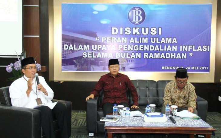 Diskusi bertajuk Peran Alim Ulama Dalam Upaya Pengendalian Inflasi Selama Bulan Ramadhan, di Aula Bank Indonesia Perwakilan Bengkulu, Rabu (24/05).