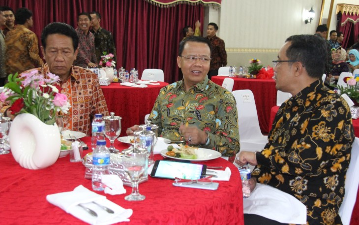 Plt Gubernur Bengkulu Rohidin Mersyah pada Pisah Sambut Kepala Kanwil Kemenkumham (Kementerian Hukum dan Hak Asasi Manusia) Bengkulu, di Balai Semarak Raya, Rabu (02/08).