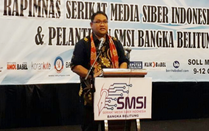 Teguh Santosa, ketum SMSI Pusat usai melantik pengurus SMSI Provinsi Bangka Belitung, Selasa (10/10/2017)