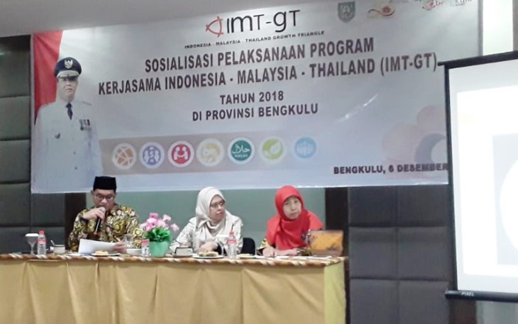 Sosialisasi pelaksanaan program kerjasama IMT-GT, Kamis (06/12/2018) di Hotel X-tra Tanah Patah, Kota Bengkulu. 