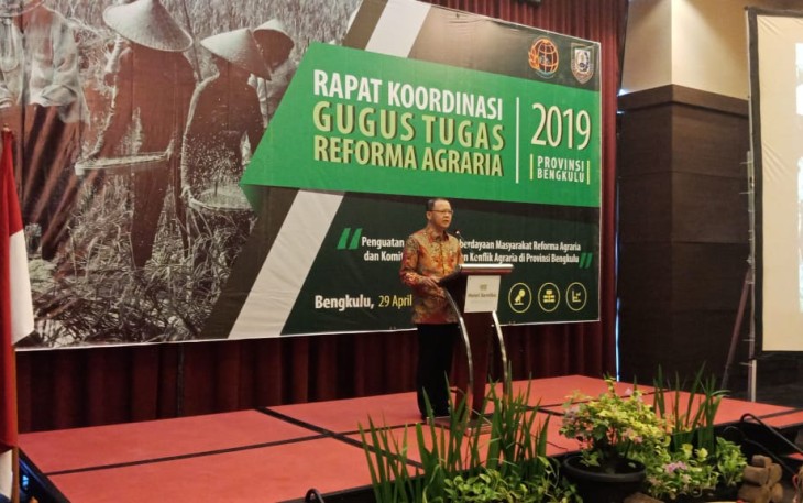 Gubernur Bengkulu Rohidin Mersyah Dalam Pembukaan Rakor Gugus Tugas Reforma Agraria  Provinsi Bengkulu 2019