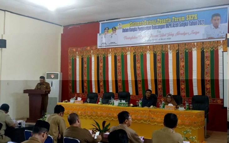 Kegiatan Pra Musrenbang Kabupaten Aceh Singkil yang dilaksanakan diaula Bapeda setempat.