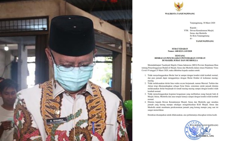 Walikota Tanjung Pinang Keluarkan Surat Edaran untuk Masjid dan Musholla