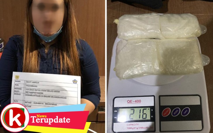 RA (29) dan barang bukti Narkotika Jenis sabu saat diamankan petugas Avsec Bea Cukai di Bandara Internasional Hang Nadim Batam