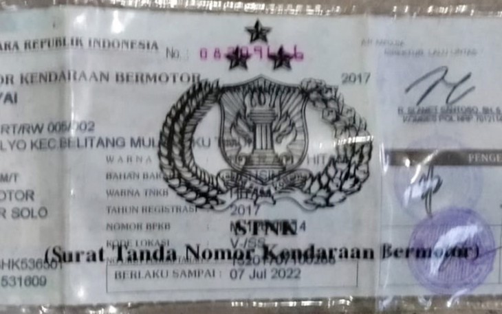 STNK motor korban