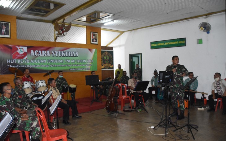 Komandan Korem 073/Makutarama (Danrem) Kolonel Inf Ari Yulianto, S.I.P menghadiri syukuran dalam rangka memperingati HUT ke-70 Korps Ajudan jenderal TNI-AD, Bertempat di Mako Ajenrem 073/Makutarama jalan Sudirman kota Salatiga. Jum’at (15/1/2021).
