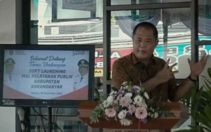 Bupati Karanganyar Juliyatmono dalam acara Soft Launching Mal Pelayanan Publik (MPP) Karanganyar, pada Selasa (28/12/2021)