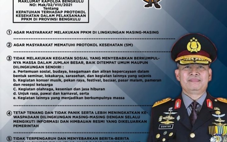 Maklumat Kapolda Bengkulu Tentang PPKM