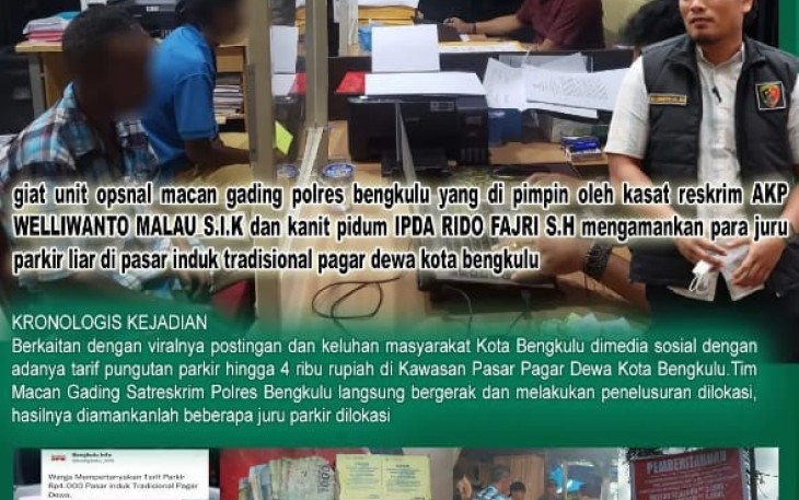 Petugas Polres Bengkulu saat mengamankan sejumlah Jukir ilegal