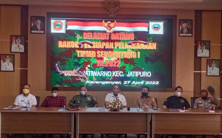 Rapat koordinasi persiapan pelaksanaan TMMD Sengkuyung Tahap I TA 2022, Rabu (27/4/2022).