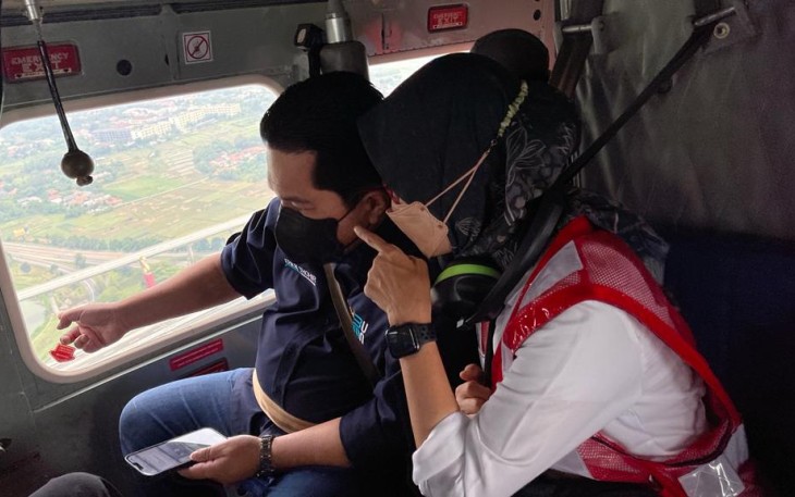 Erick Thohir pantau langsung arus mudik lebaran melalui helikopter. Sabtu (30/4/2022) 
