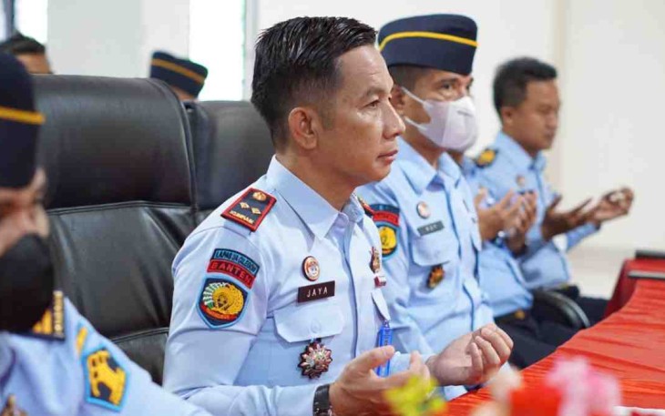 Lapas Cilegon mengikuti halalbihalal bersama Menkumham melalui virtual. Senin (09/05/2022)