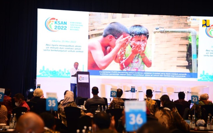 Menteri Basuki saat acara konferensi sanitasi dan air minum nasional di Jakarta 