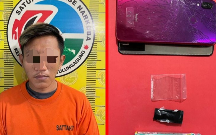 Tersangka pengedar sabu inisial CW (27) warga Pogalan, Trenggalek 