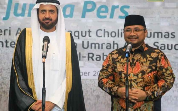 Menag Yaqut Cholil Qoumas bersama Menteri Haji dan Umrah Arab Saudi Tawfiq F Rabiah