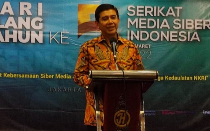 Mantan Dubes RI untuk Ukraina Prof. Dr. Yuddy Chrisnandi ketika berbicara pada peringatan HUT ke-5 SMSI di Jakarta, Senin malam 7 Maret 2022 (Foto: Istimewa)