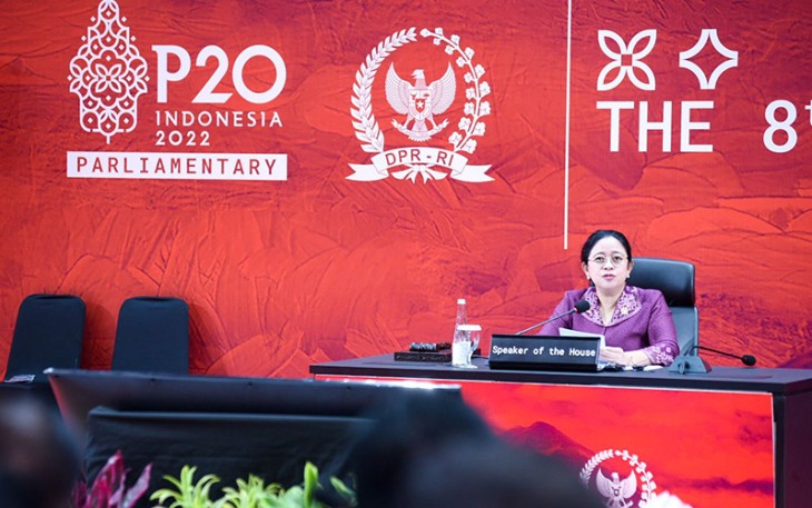 Puan saat menutup P20 Summit di Gedung DPR, Kompleks Parlemen, Senayan, Jakarta, Jumat (7/10/2022).