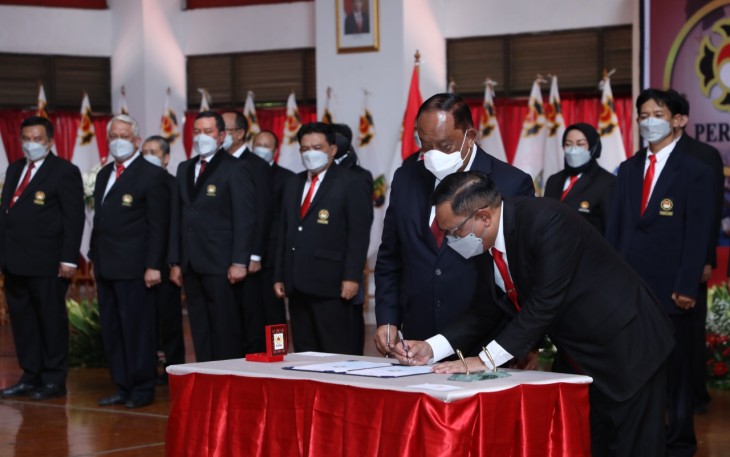 Pengukuhan dan Pelantikan Pengurus Besar (PB) Persaudaraan Shorinji Kempo Indonesia (PERKEMI) Tahun 2022-2026, Rabu (23/03) kemarin. 