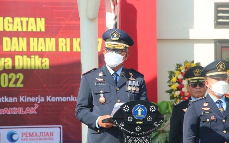 Upacara Hari Dharma Karya Dhika Tahun 2022 turut diperingati oleh jajaran Kantor Wilayah Kemenkumham Banten bertempat di Lapangan Upacara Kanwil Kemenkumham Banten, Jum’at (19/08).