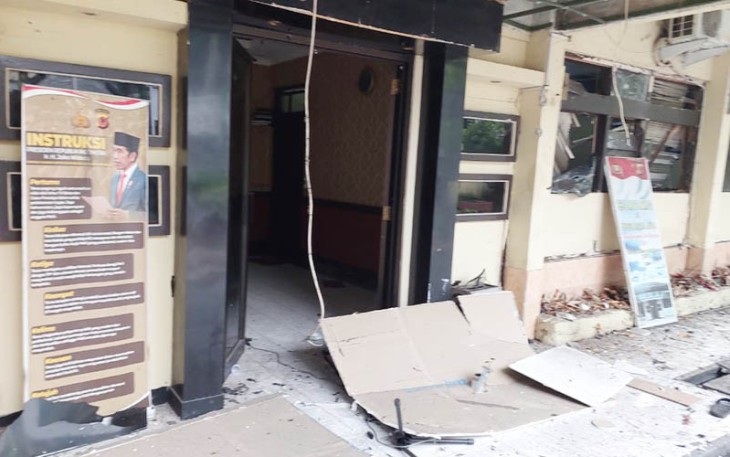 Kondisi Mapolsek Astanaanyar, Bandung pasca ledakan, Rabu (7/12/2022).