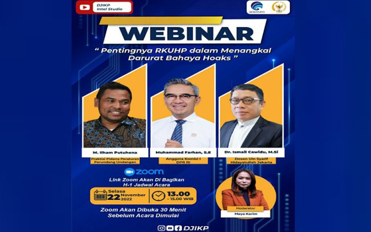 Webinar terkait pentingnya RKUHP dalam menangkal darurat bahaya hoaks.