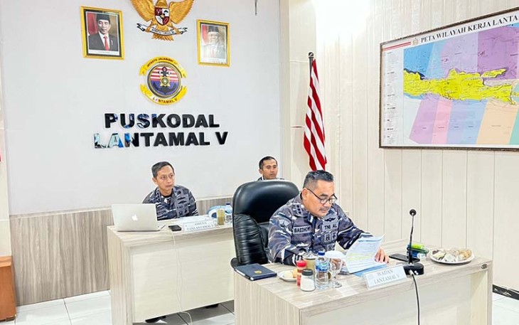 Wadan Lantamal V Ikuti Rakor Renaku II dan Apel Komandan Satuan Secara Vidcon