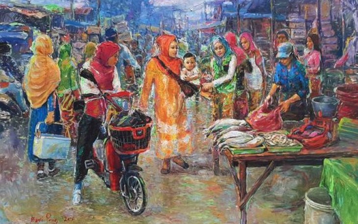 Ilustrasi lukisan mengenai pasar tradisonal Indonesia: Pinterst 