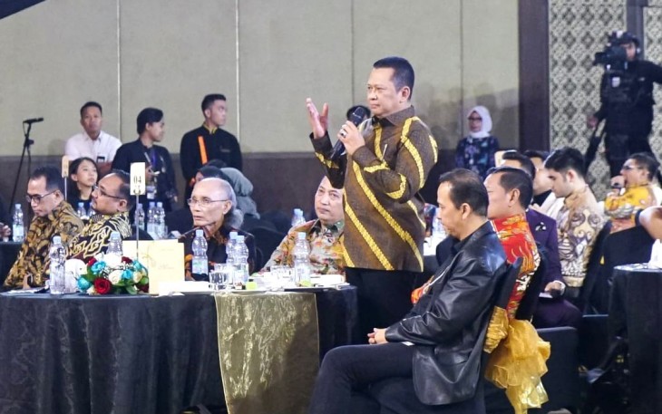 Bamsoet saat menghadiri perayaan HUT ke-12 Kompas TV, di Jakarta, Senin malam (11/9/23).