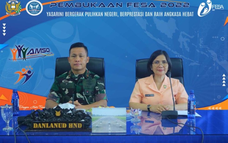 Danlanud Sultan Hasanuddin Marsma TNI David Yohan Tamboto saat mengikuti pembukaan FESA secara virtual di Makassar, Selasa (10/1)