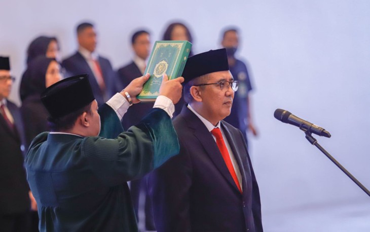 Pandu Slamet Eddy Purnomo saat ucapkan sumpah jabatan anggota BPK RI di Jakarta, Selasa (1/8)