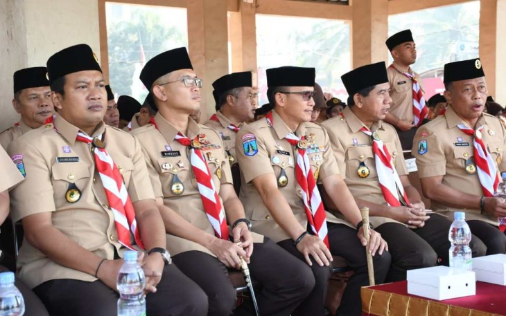 Dandim 0802/Ponorogo Letkol Inf Hirta Juni Adriansyah saat menghadiri apel HUT Pramuka, Rabu (30/8) 