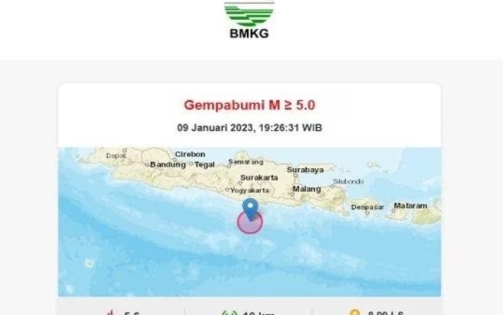 Gempa M 5.6 Kabupaten Pacitan, Senin (9/1)