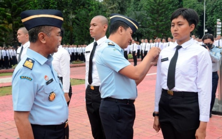 Kabiro Kepegawaian Sekjen Kemenkumham Sudjonggo saat peresmian catat Kemenkumham, Depok, Selasa (17/1)