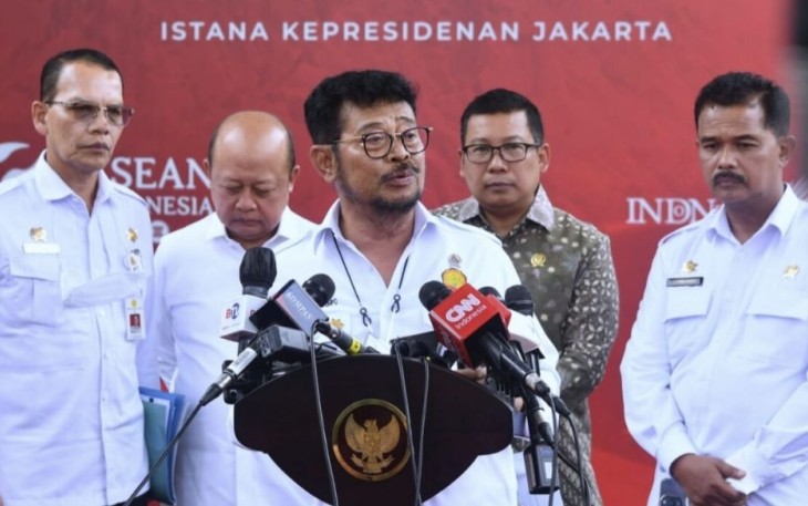 Menteri Pertanian (Mentan) Syahrul Yasin Limpo menyampaikan keterangannya di Kompleks Istana Kepresidenan, Jakarta, Rabu, 15 Maret 2023