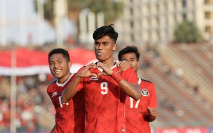 Ramadhan Sananta usai melesakkan gol ke gawang Myanmar di ajang SEA Games 2023 Kamboja, Kamis (4/5)