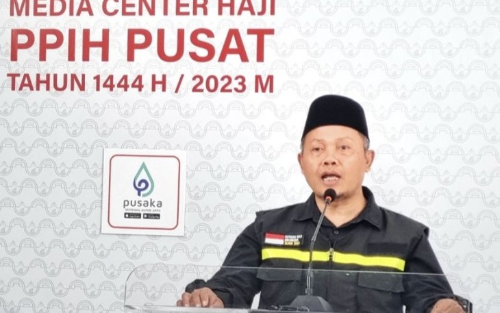 Koordinator Media Center Haji (PPIH) Pusat Dodo Murtado saat memberikan keterangan pers di Jakarta, Sabtu (8/7)