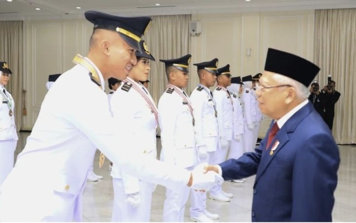 Wapres RI KH Ma'ruf Amin saat melantik Pamong Praja Muda IPDN di Jakarta, Kamis (27/7)