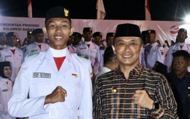 Imam Setiawan Siswa Majene Paskibraka Sulbar bersama PJ Gubernur Sulbar Prof Zudan Arif Fakrulloh 