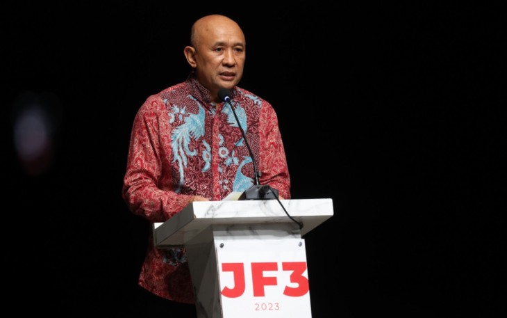 MenKopUKM Teten Masduki pada acara Jakarta Fashion and Food Festival (JF3) 2023 di Jakarta, Jumat malam (21/7).